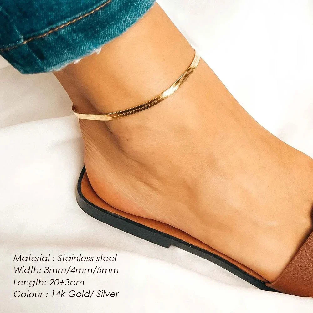 EMANCO 4MM Snake Chain Anklet Womens Beach Chain Stainless Steel Anklet Gift Drop/Wholesale Factory Direct Sales