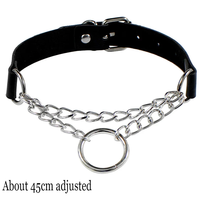 Black PU Leather Punk Choker Collar Necklace with Rivets Gothic Femme Jewelry for Party Club Sexy Goth Pendientes
