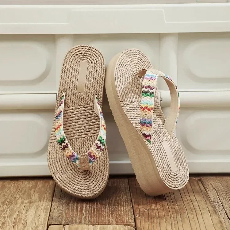 Women's Fashion Trend, Anti Slip, Wear-resistant, Comfortable Soft Bottom, Ethnic Style Flat Heel Flip Flops