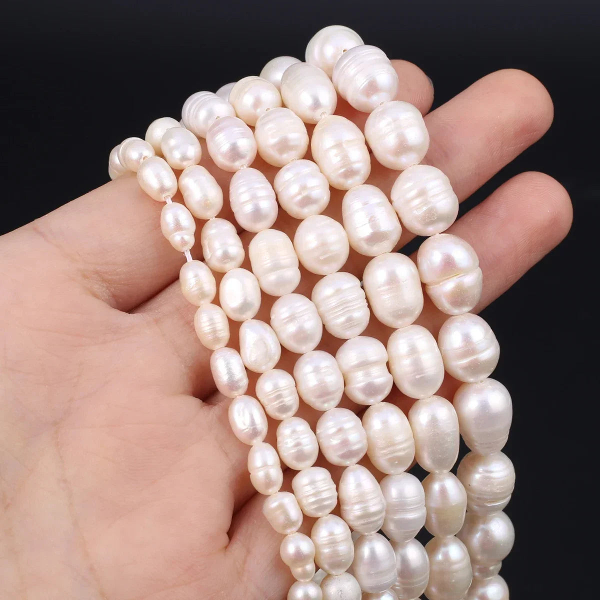 A Natural Freshwater Pearl Bead Rice Shape Christmas Gift Ladies White Jewelry Making DIY Fashion Bracelet Necklace Accessories