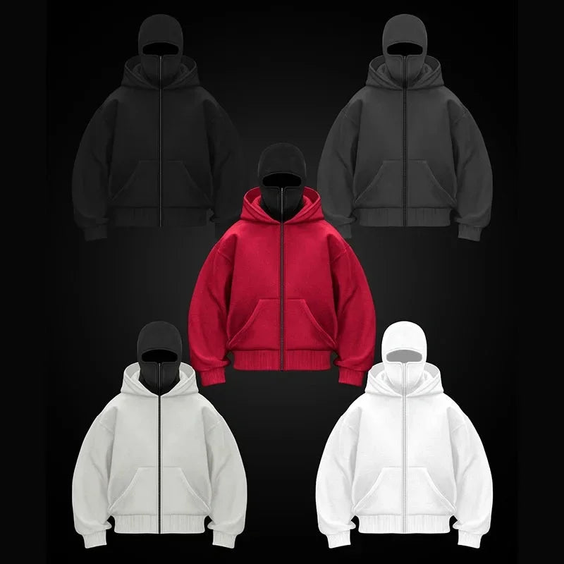 Men and Women Balaclava Y2K Gothic Harajuku Spring Autumn Winter New Item Double Hooded Sweatshirt Men Hooded Mask Zipper Jacket