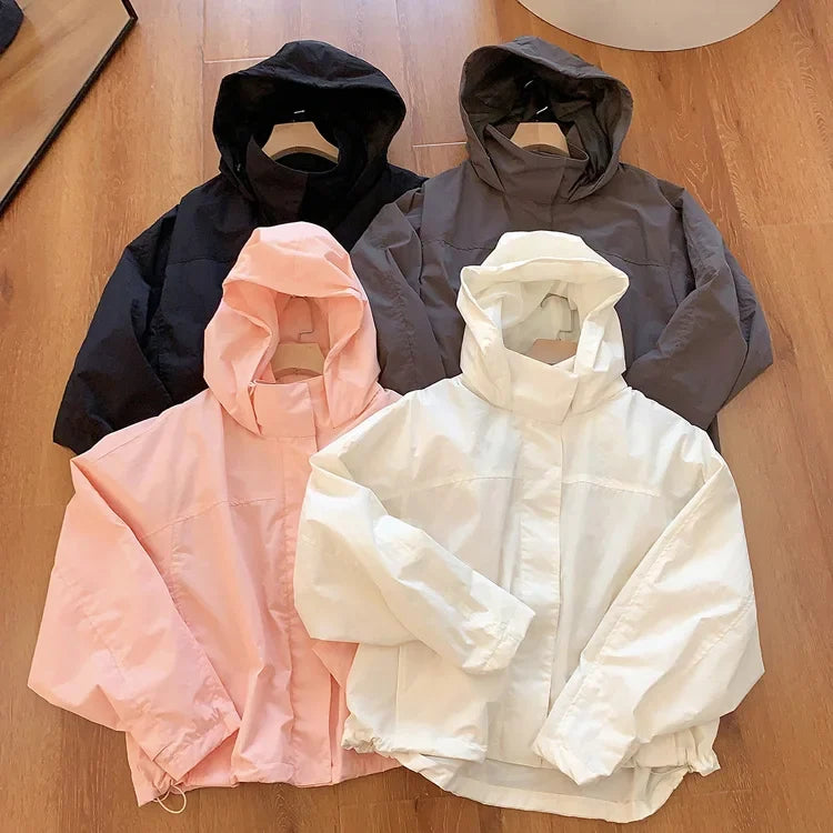 Mumaroho 2026 Autumn Winter Women Windbreaker Jacket Windproof Solid Long Sleeve Outdoor Sport Hooded Thin Coat Jacket For Women
