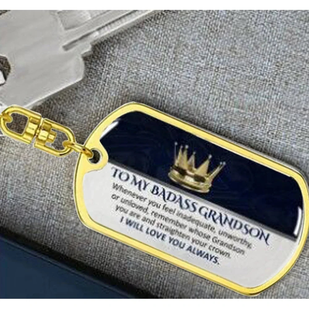 Keepsake for Son Grandson Daughter Granddaughter Keychain Gifts from Grandma Grandpa to My Badass Son Keyring