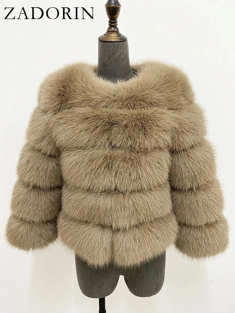 ZADORIN S-6XL Mink Coat Winter Black White Faux Fur Coat Woman Elegant Fluffy Faux Fur Jacket Top Short Fur Coats Woman Clothing