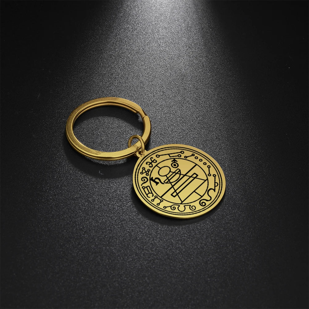 Dawapara Protection Secret Seal of Solomon Pendant Keychain Witchcraft Hexagram Wealth Fortune Amulet Stainless Steel Jewelry