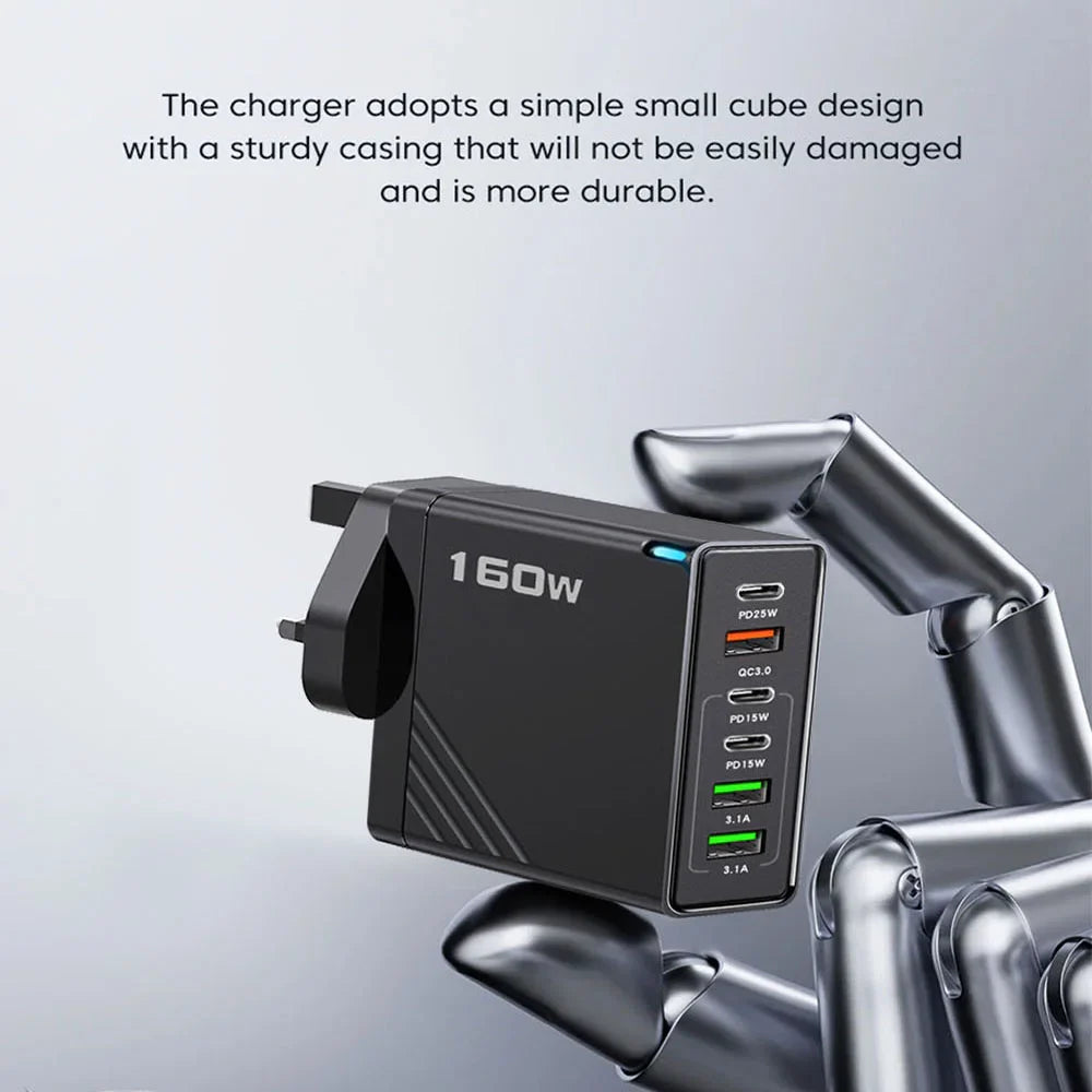 160W USB C Charger Fast Charging PD QC3.0 Wall Charger Adapter For iPhone 16 Samsung S24 Xiaomi Huawei Multi Ports Phone Charger