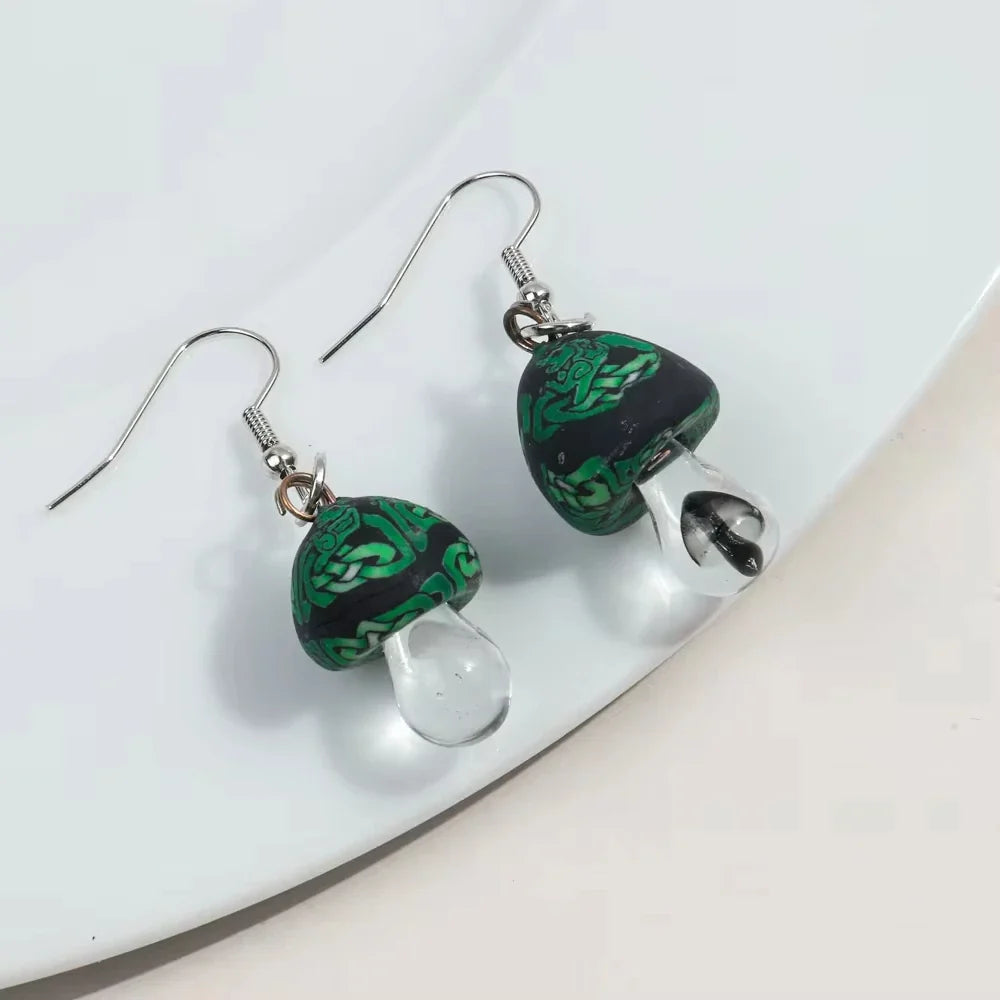 New Cute Polymer Clay Mushroom Acrylic Drop Earrings for Women Cartoon Colorful Flower Pendant Earring 2024 Trend Jewelry Gift