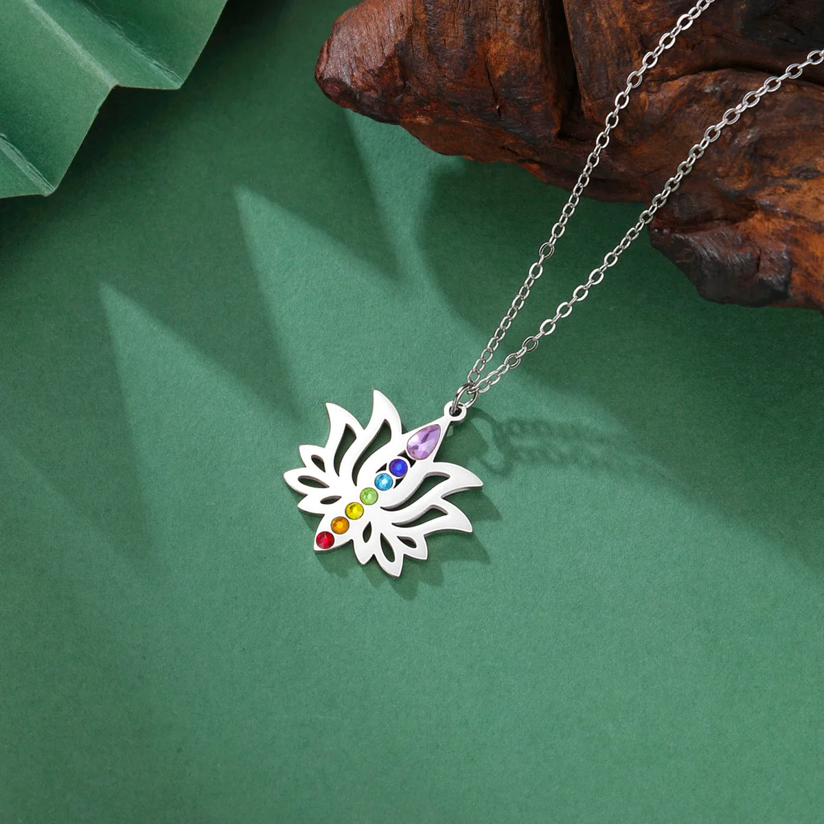 Gold Plated 7 Chakra Lotus Flower Necklace with Om Symbol Spiritual Yoga Jewelry Seven Colorful Zircon Lotus Flower Necklace
