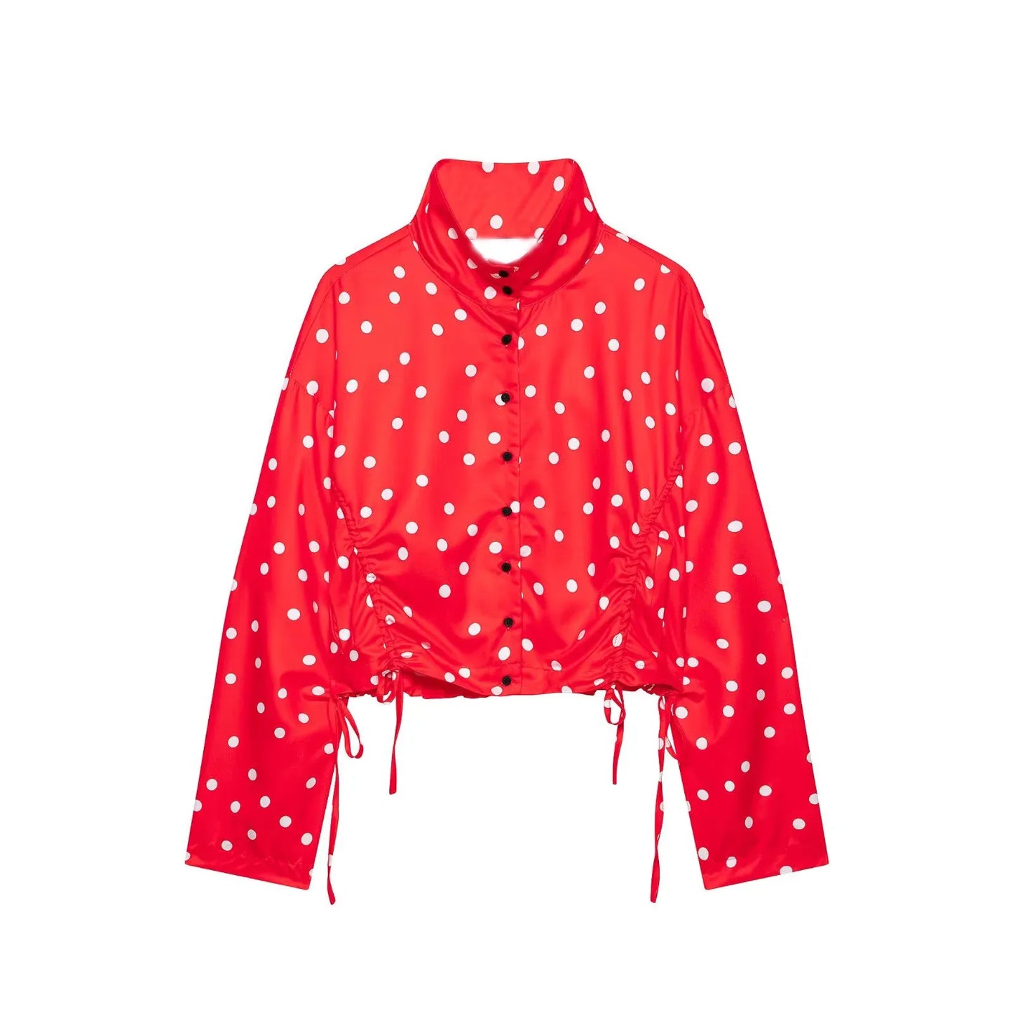 Women's Polka Dots Jacket with Tie New 2026 Spring Long Sleeve High Collar Loose Women Versatile Short Coats Chic Female Jackets