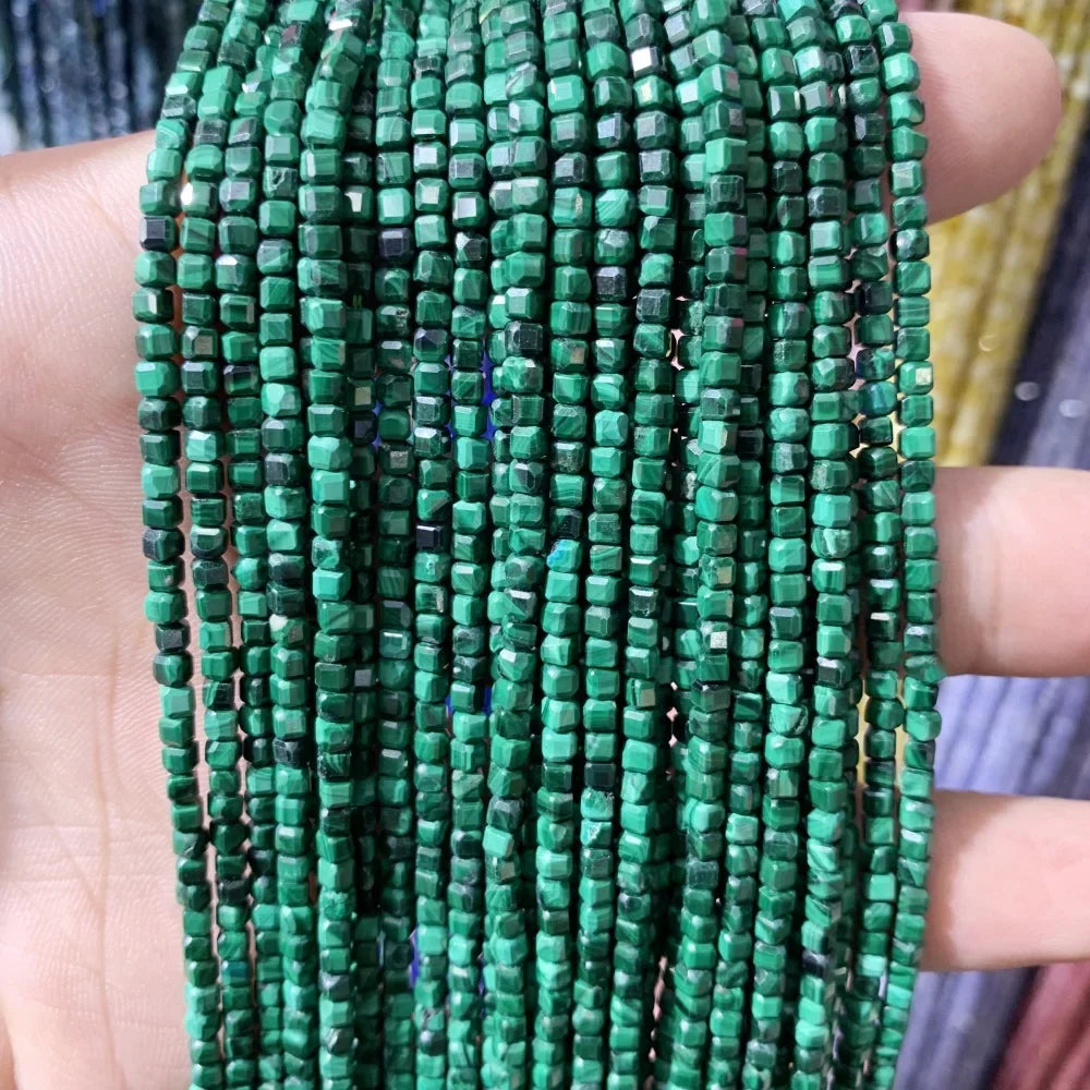 2x2mmNatural Colored Tourmaline Blue Tourmaline Faceted Cube Beads Square Stone Beads for JewelryDIY Making  Gemstone Loose Bea