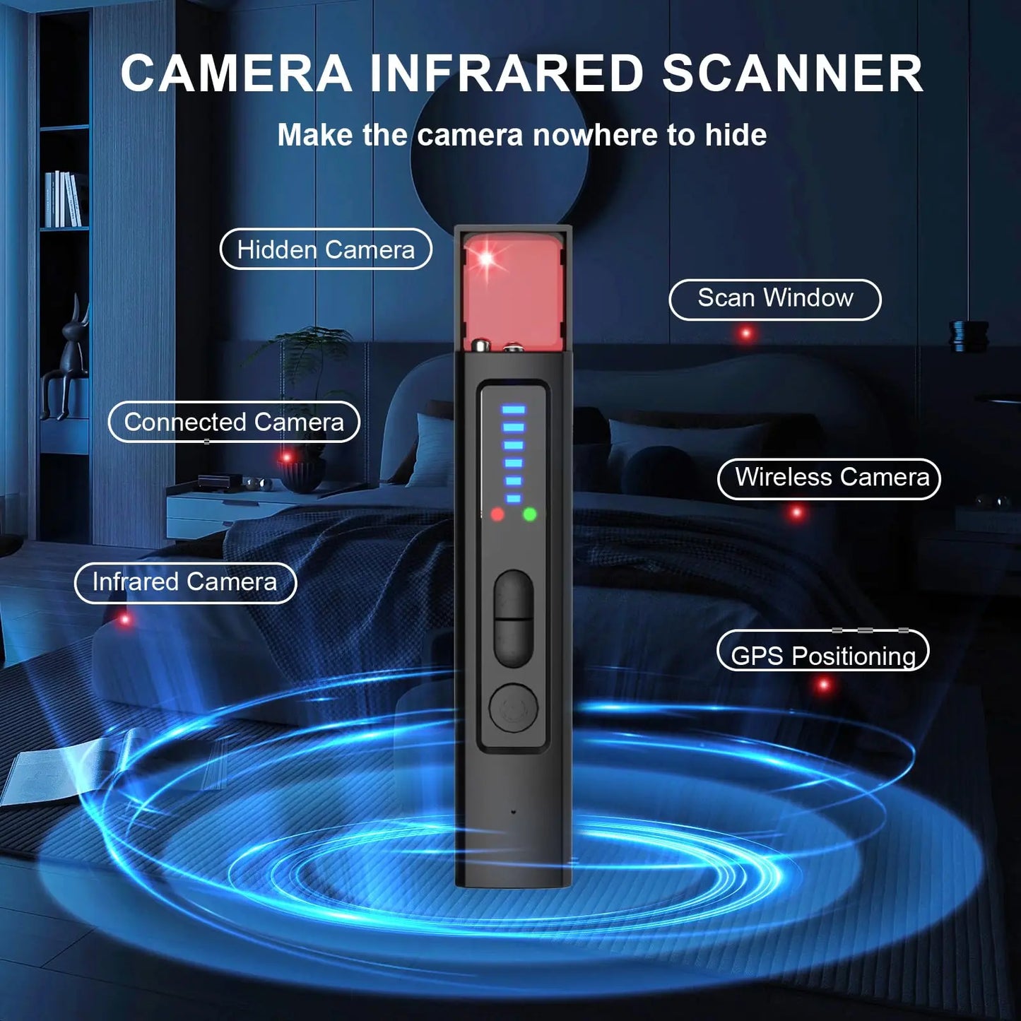 6-in-1 Anti-Spy Hidden Camera Detector GPS Tracker Finder RF Signal Eavesdropping Device Scanner for Hotel Travel Privacy