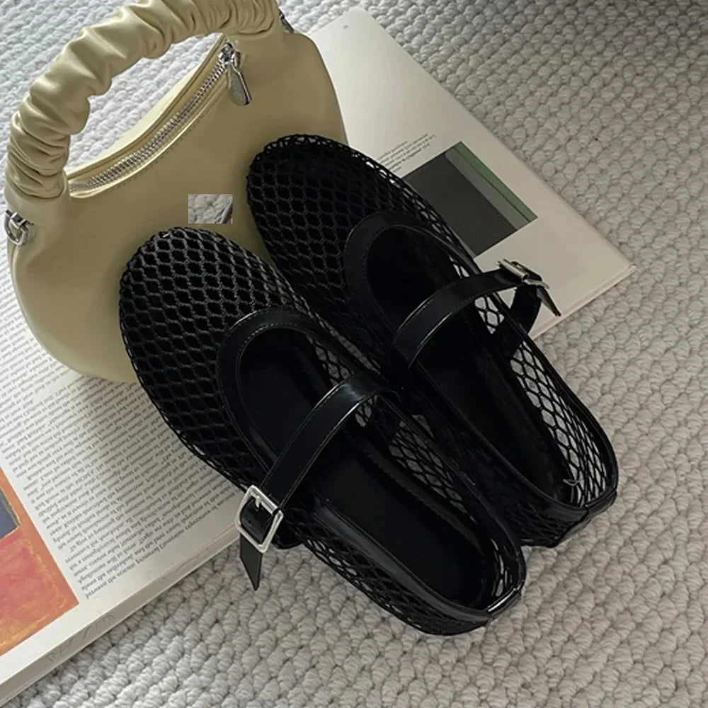 Aneikeh Round Toe Flat Shoes Women Non Slip Flat Sandals Sizes 35-43 Breathable Mesh Beach Outdoor Shallow Comfortable Shoes