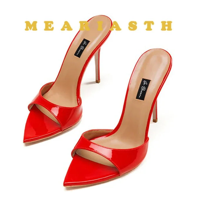 12/10cm pointed Open Toe High Heel Shoes Woman Summer OutsideSlipper Party Stiletto Luxury Designer Patent Leather Women Sandals