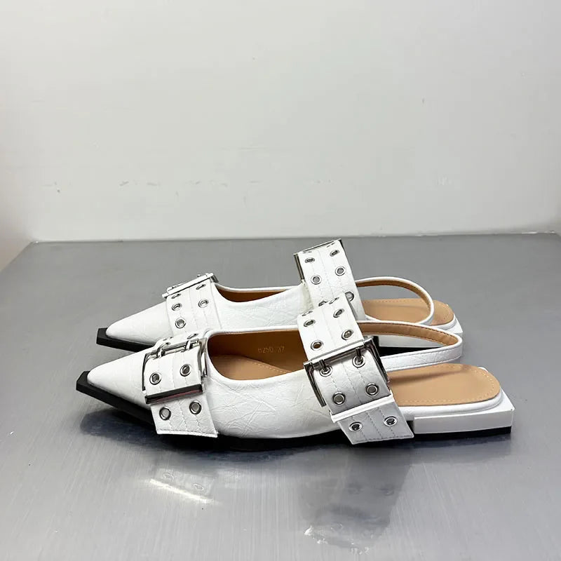 New Women Sandals Shoes Pointed Toe 2026 Spring Fashion Shallow Footwear Slingbacks Ladies Sandals Flats Shoes Big size