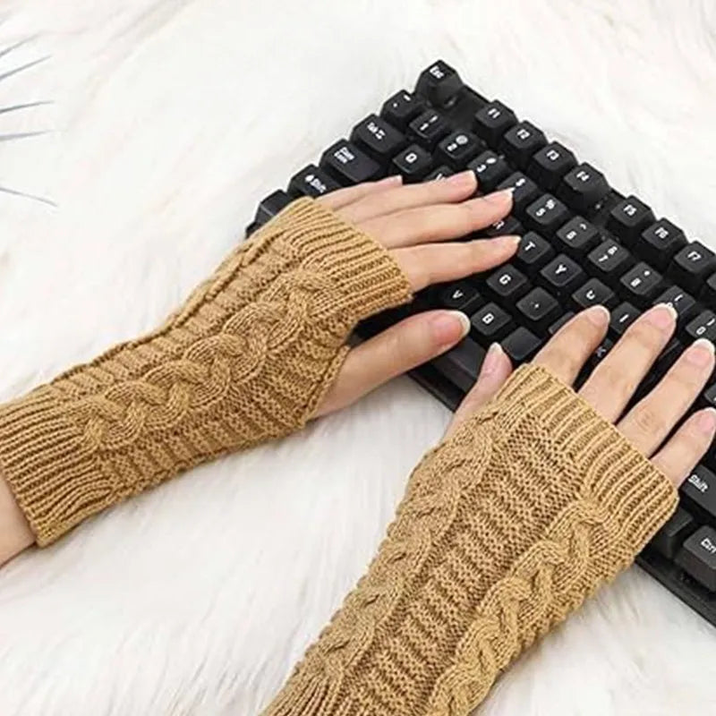 Women Stylish Hand Warmer Winter Gloves Arm Crochet Knitting Faux Wool Mitten Warm Fingerless Glove Twist Pattern Women Gloves
