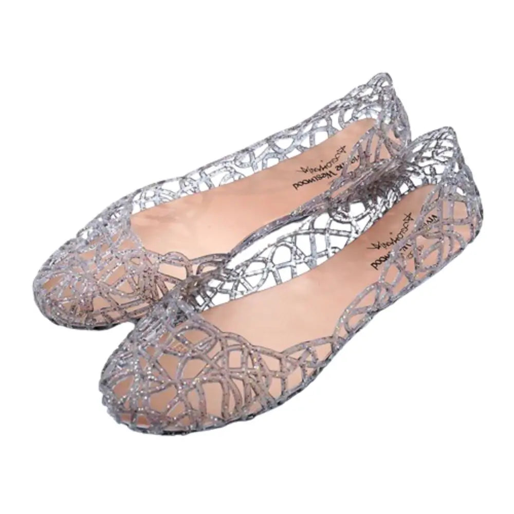 Comfortable Flat-soled Women Sandals Clear Shallow Mouth Beach Jelly Shoes Breathable Hollow Out Bling Sandals Footwear