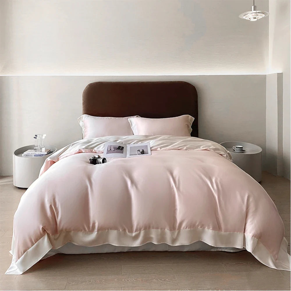 Liv-Esthete Top Grade 100% Silk Duvet Cover Set Queen King Yellow White Bedding Set Flat Sheet Beauty Pillowcase Bed Linen