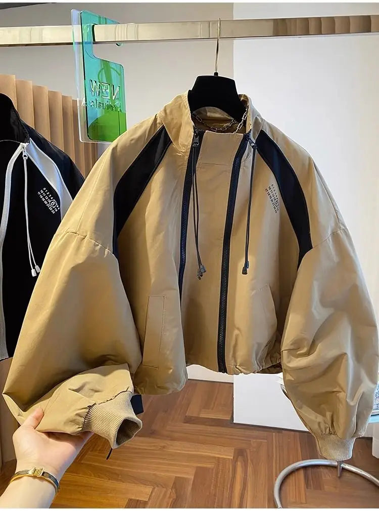 Zipper Design Niche Loose Casual Stand Collar Windbreaker Jacket Spring and Autumn Short Jacket Jacket Top