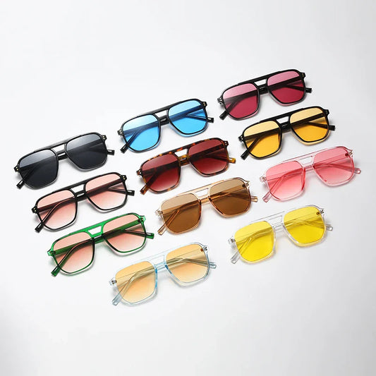 Hiking Classic Oversized Pilot Anti Light Glasses Women Vintage Double Bridge Big Oval Sun Shades Unisex Yellow Lens Eyewear