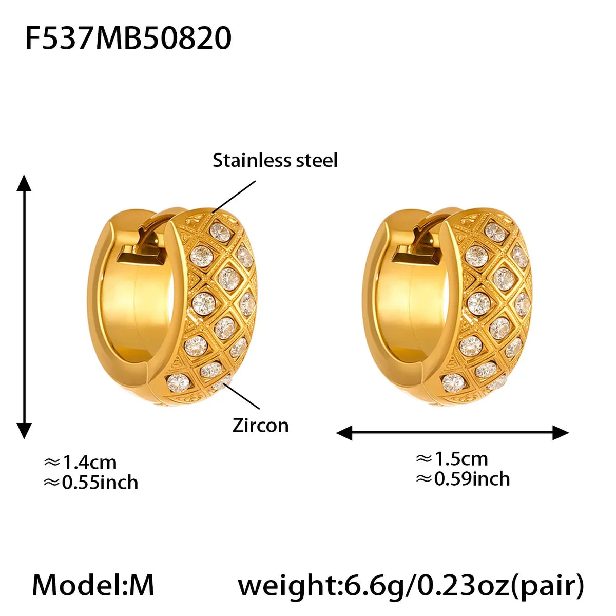 Liora Stainless Steel Zircon Women Hoop Earrings Metal Texture PVD Gold Plated Hypoallergenic Wedding Banquet Earrings Jewelry