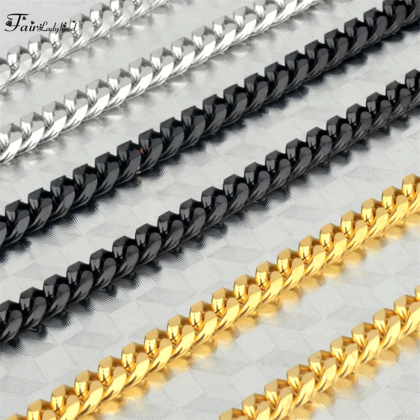 1 piece Size 3.6mm-9mm Men's Necklace Stainless Steel Cuban Link Chain Bracelet Necklace Steel Color Male Jewelry