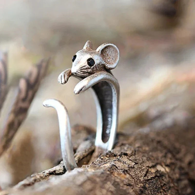 Silver Color Mouse Open Ring For Women Creative Cute Little Animal Adjustable Rings Charming Party Fashion Jewelry Gift