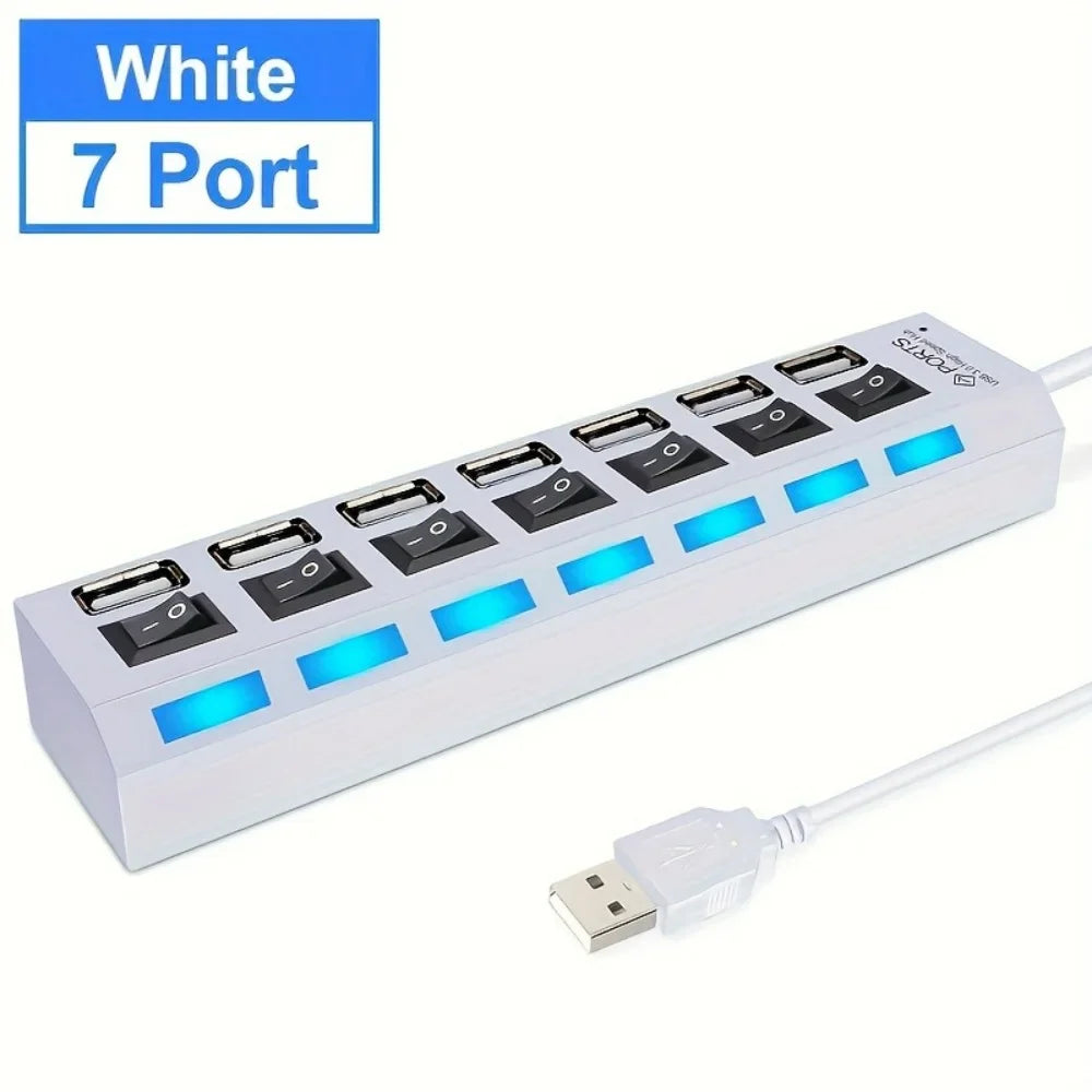 USB 2.0 Hub 5Gbps High Speed Multi USB Ports Power Adapter Expander LED USB 4/7 Ports Splitter With Switch For Laptop Computer