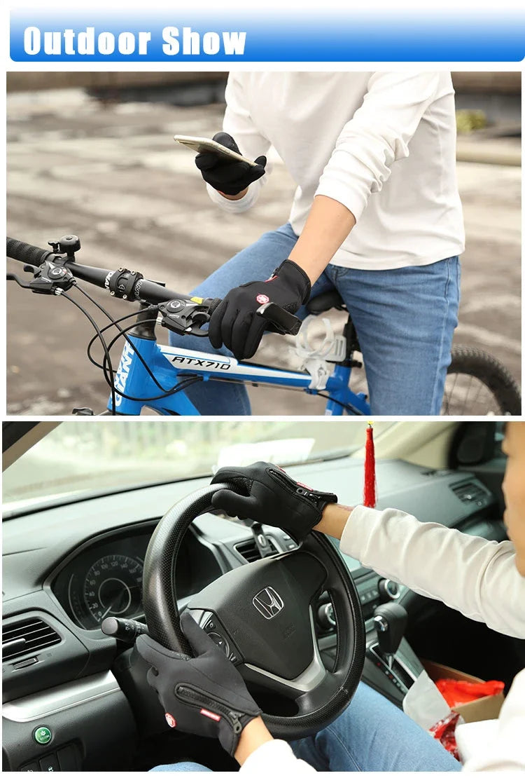 Winter Cycling Gloves Men Women Motorcycle Fleece Sport Zipper Autumn Touch Screen Warm Water-Repellent Windproof Non-slip Glove