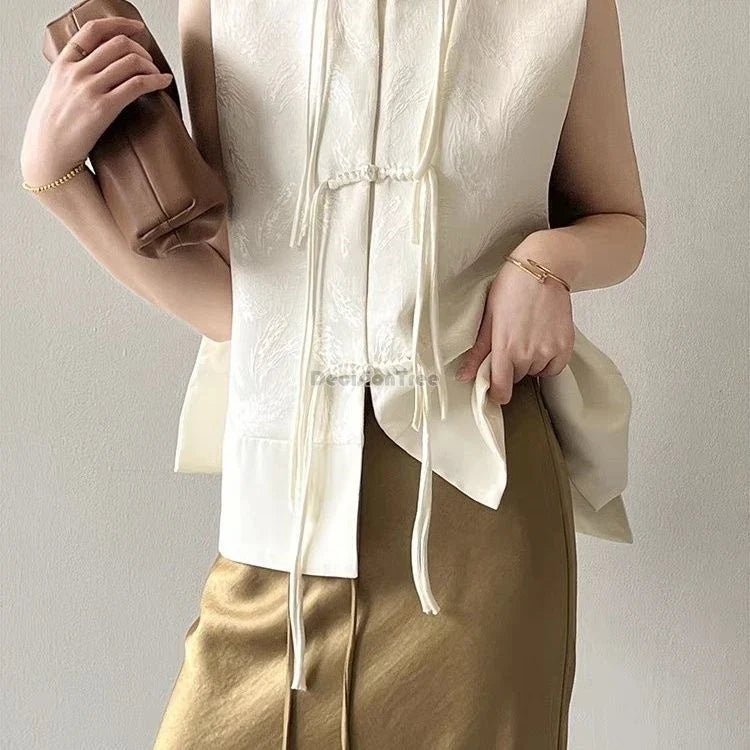 2026 spring new chinese new style plate buckle waistcoat jacket jacquard stand collar sleeveless retro women cheongsam waistcoat