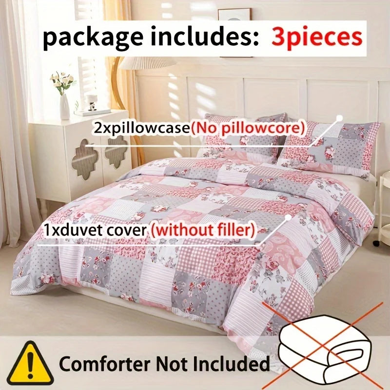 3pcs Splicing floral Pattern Duvet Cover Set, Soft Skin-Friendly Bedding Set Includes 1 Duvet Cover And 2 Pillowcases