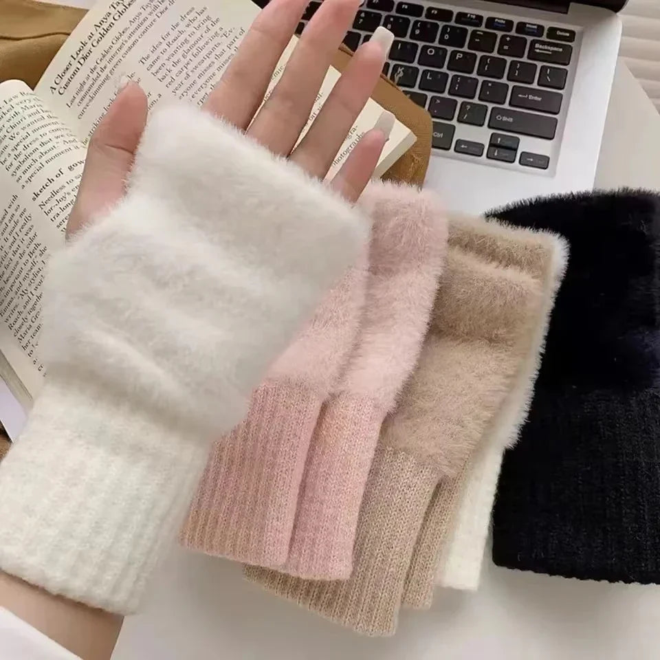Women's Long Fleece Winter Gloves, Soft Warm Hand Warmer with Elastic Cuffs, Comfortable Cold Weather, Outdoor & Casual Wear