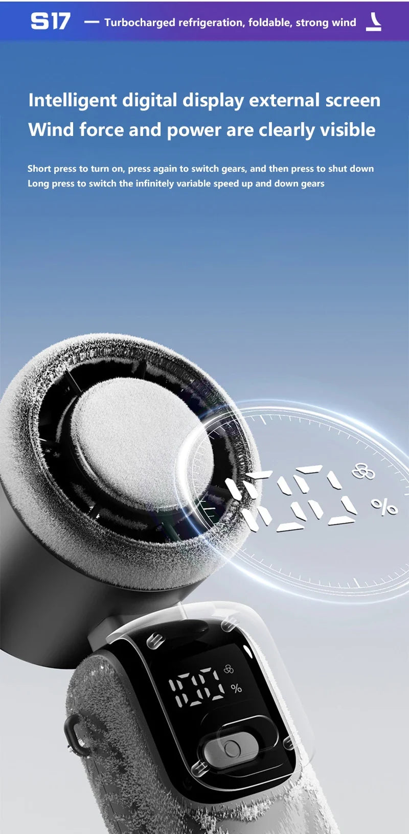 Lenovo Foldable/Hangable USB Desk Fan Ice Cooling Handheld Fan 100 Speeds Turbo Portable for Outdoor Fast Chill Ice Compress New
