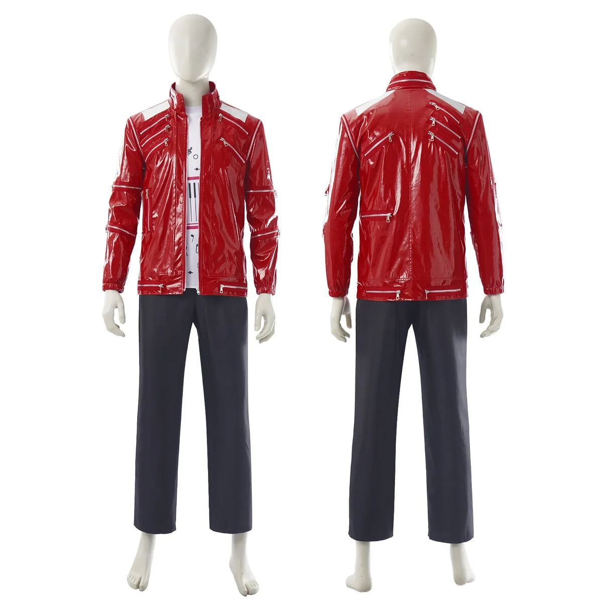 Red Zipper Michael Jackson MJ Beat It Jacket for Impersonators PU Leather Punk Casual Coat Halloween Stage Christmas Outwear