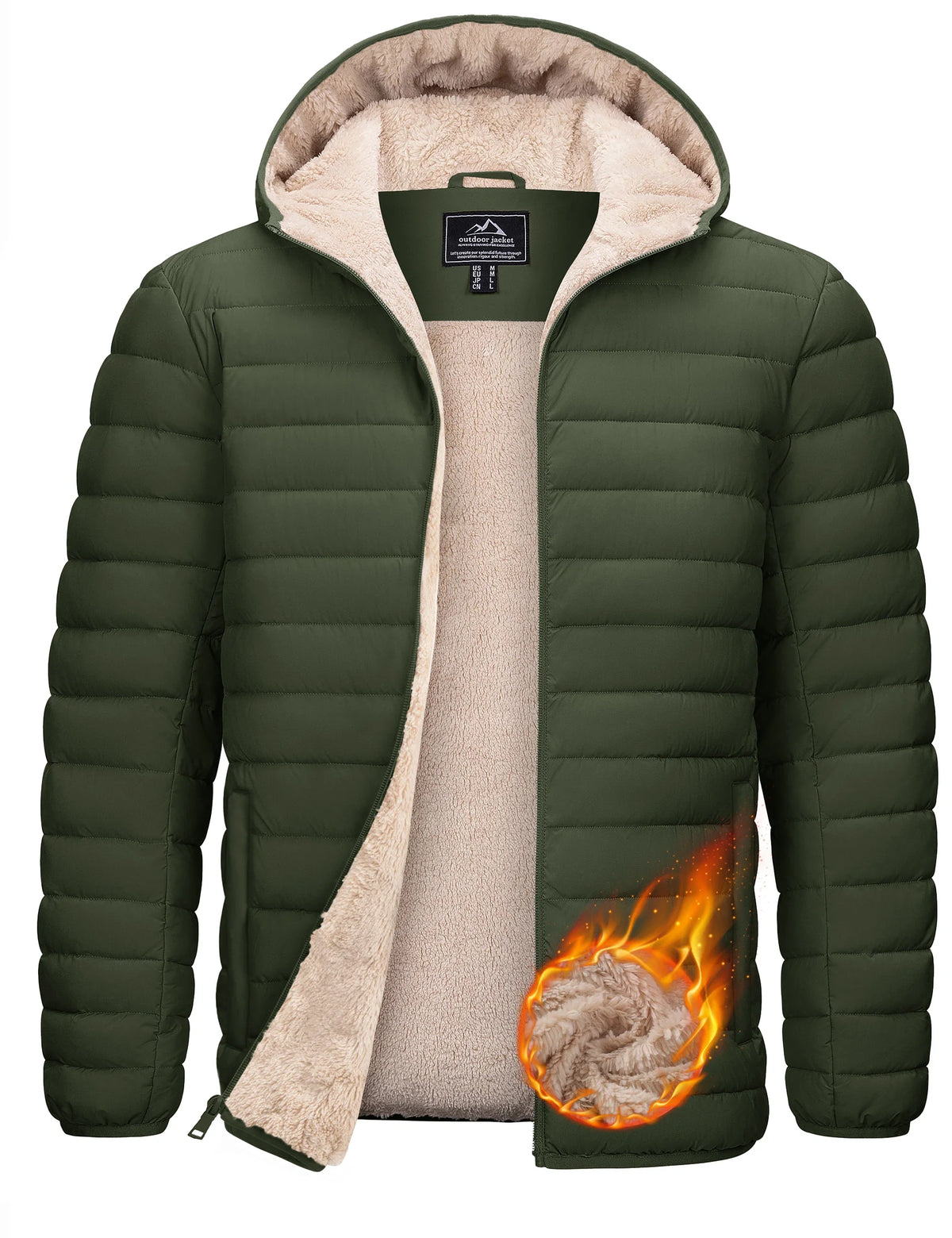 TACVASEN Men's Puffer Jacket Winter Warm Hooded Sherpa Lined Water Resistant Windproof Insulated Jacket Warm Winter Puffy Coat