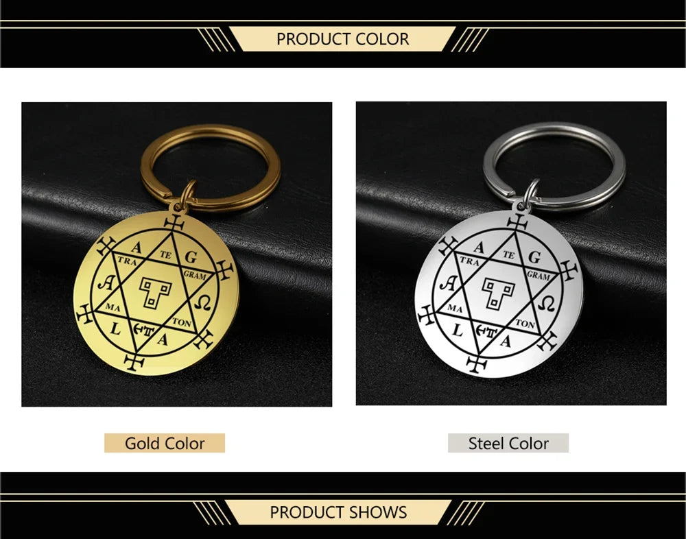 Dawapara Protection Secret Seal of Solomon Pendant Keychain Witchcraft Hexagram Wealth Fortune Amulet Stainless Steel Jewelry