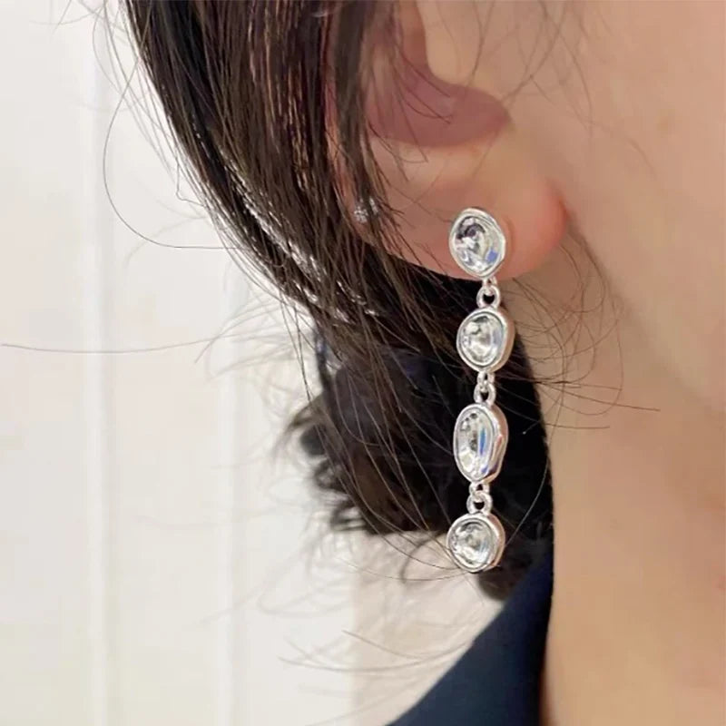 Foxanry Non-fading Silver Color Drop Earrings for Women Couples New Fashion Simple Chain Tassel Geometric Handmade Party Jewelry
