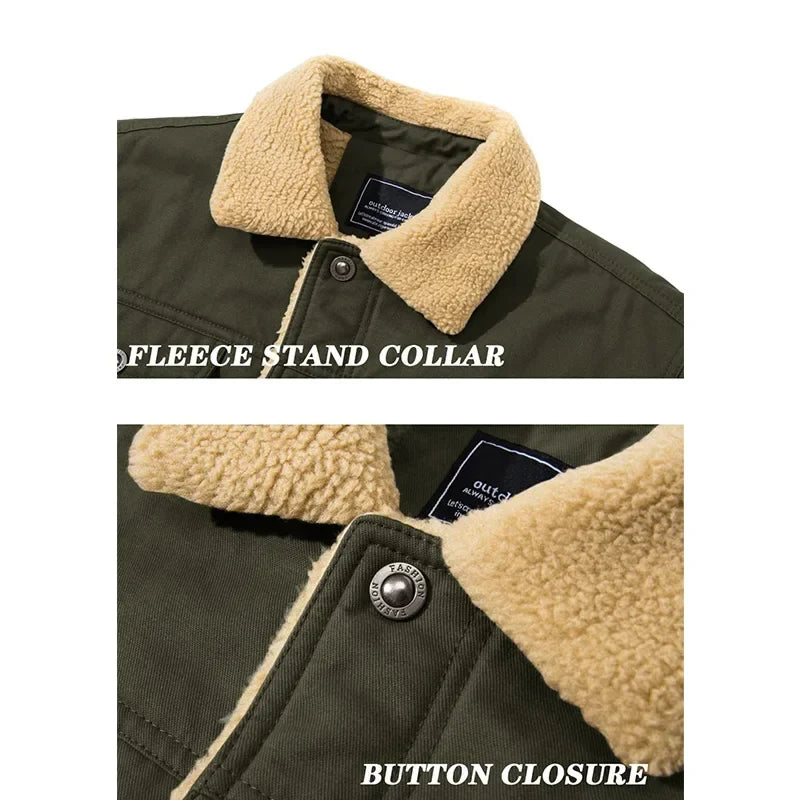 EKLENTSON Winter Fleece Hiking Jackets Men Thermal Windproof Coat Outdoor Thick Warm Cotton Cargo Work Jacket Travel Outerwear