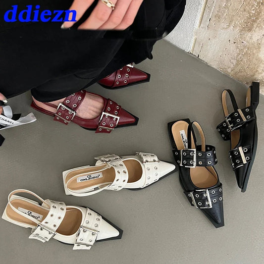 Women Flat With Shoes 2026 Designer Luxury Buckle Fashion Ladies Flats Shoes Slingback Pointed Toe Casual Female Sandals Mules