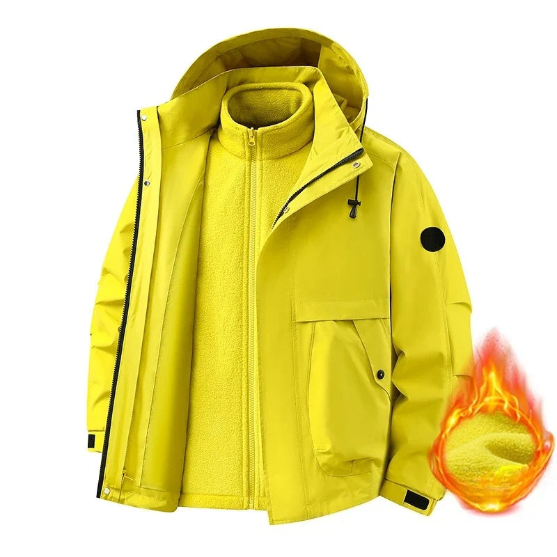 New Autumn and Winter Three in One Outdoor Jacket for Couples Warm Hooded Waterproof Two-piece Set Windbreaker Hiking Jacket