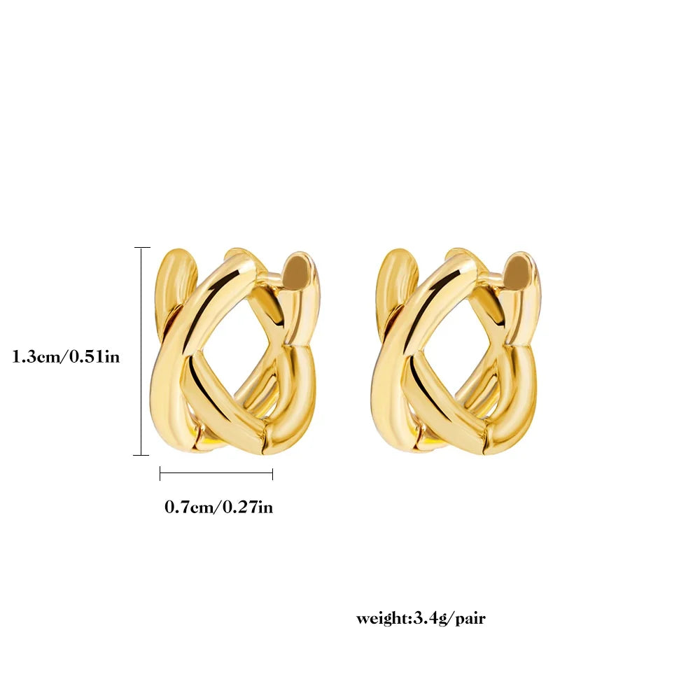 Criss-cross Gold Silver Colors Tiny HuggieHoop Earrings for Women Mini Small Ear Buckle Cartilage Piercing Earrings Punk Jewelry
