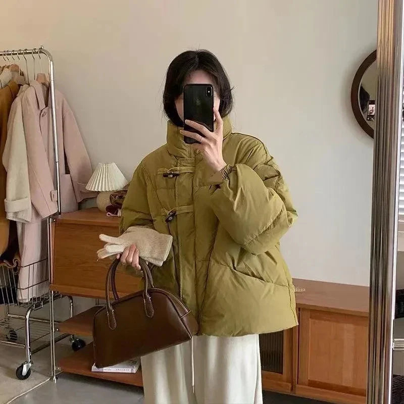 Women's Jacket New Korean Version Stand Collar Short Cotton-padded Jacket Thickening Warm Parkas Winter Vintage Coat