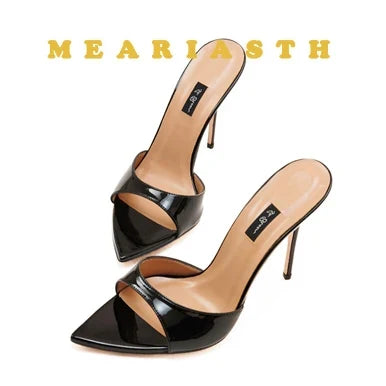 12/10cm pointed Open Toe High Heel Shoes Woman Summer OutsideSlipper Party Stiletto Luxury Designer Patent Leather Women Sandals