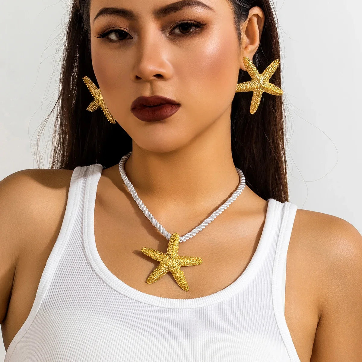 IngeSight.Z Exaggerated Big Starfish Pendant Necklace Women Punk White Thick Rope Chain Choker Necklace Party Jewelry Gift