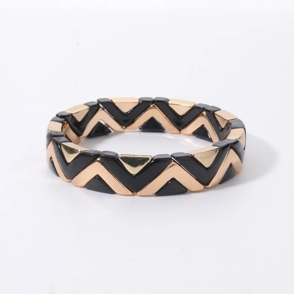 2026 New Black Gold Color Beaded Bangle for Women and Men Handmade Elastic hand Wrist Bracelets