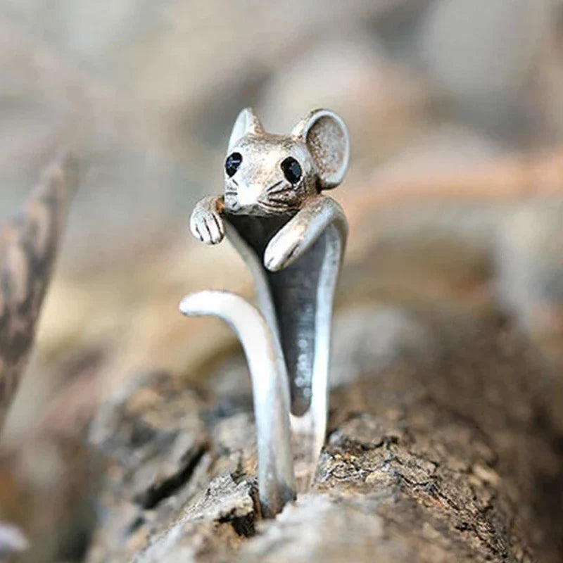 Silver Color Mouse Open Ring For Women Creative Cute Little Animal Adjustable Rings Charming Party Fashion Jewelry Gift
