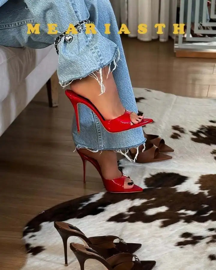 12/10cm pointed Open Toe High Heel Shoes Woman Summer OutsideSlipper Party Stiletto Luxury Designer Patent Leather Women Sandals