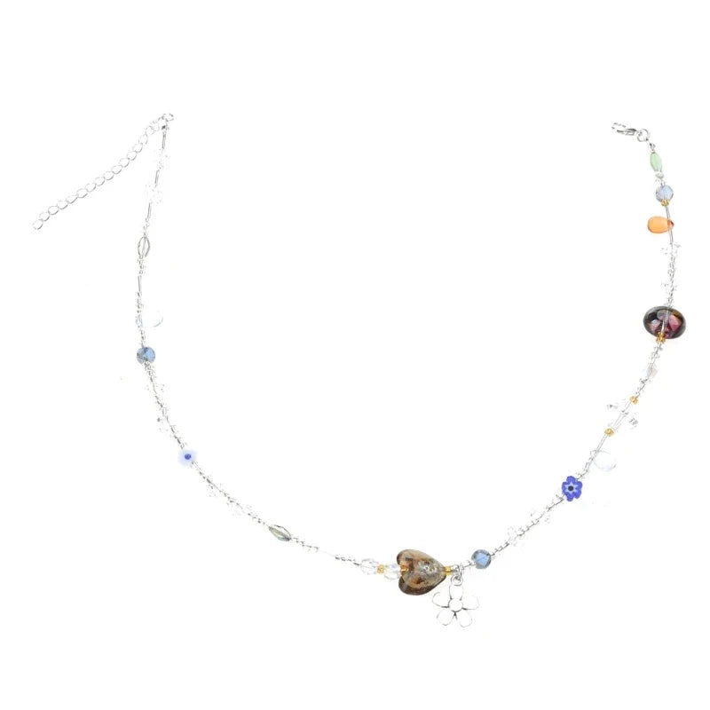 Acrylic Flower Pendant Necklace Crystal Class Gravel Beaded Necklace For Women Cool Y2K Choker Jewelry Exquisite Choker