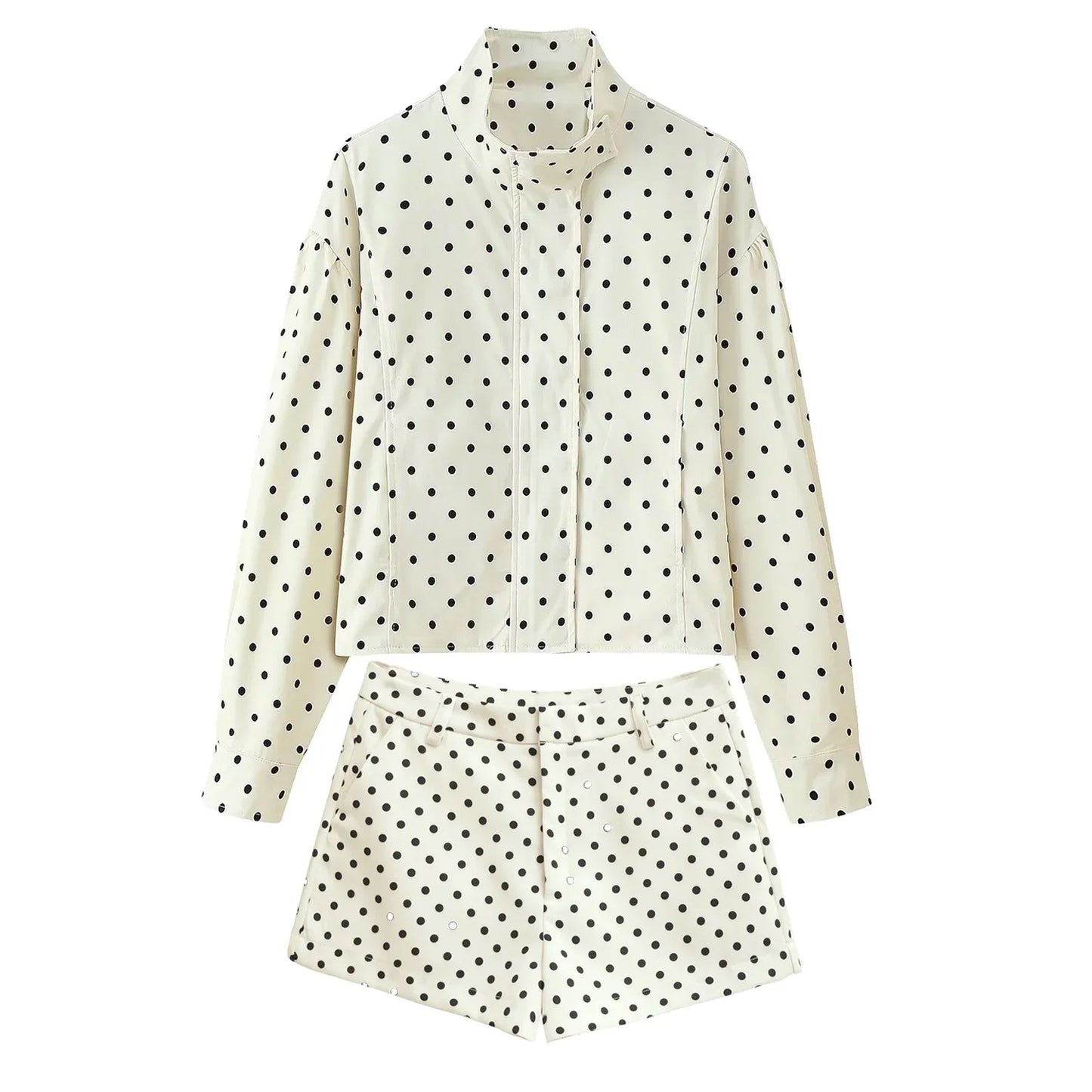 TARUXY Fashion Polka Dot Print Jacket Coat Women's Stand Collar Long Sleeved Workwear Coat Ins Hot Short Casual Female Jackets