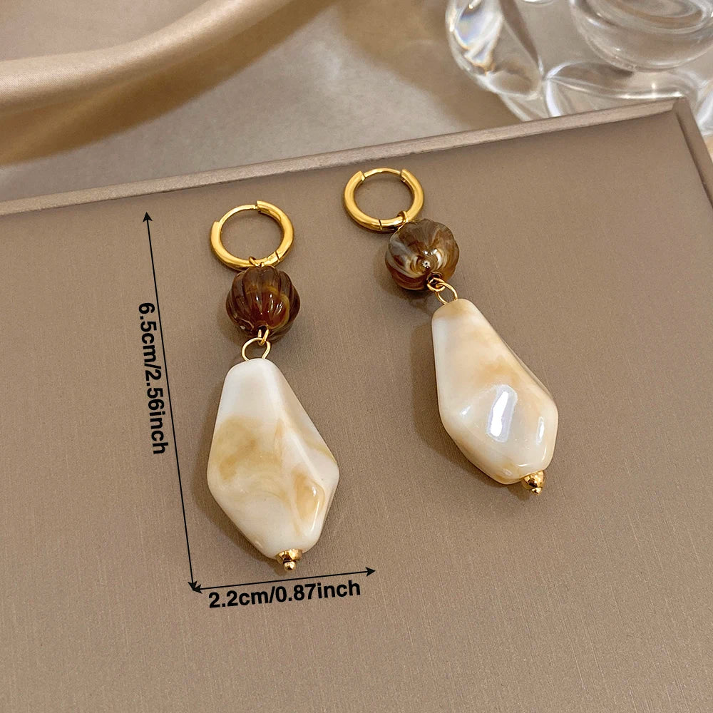 Greatera Caramel Amber Patterned Irregular Heart Earrings For Women Charm Stainless Steel Waterproof Popular Ear Accessories New
