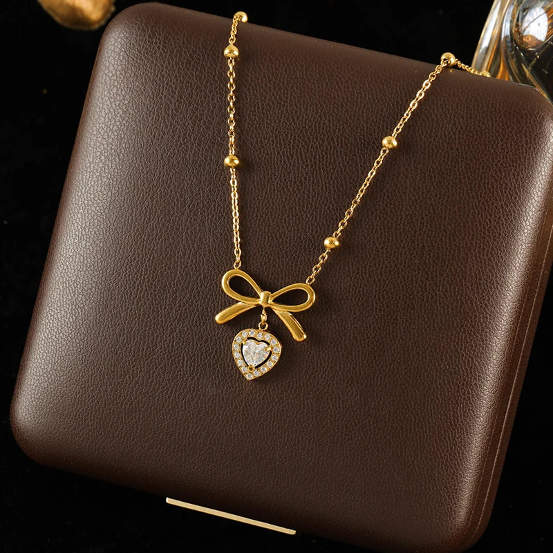 GANEMLY 316l Stainless Steel Luxury Bling Cubic Zirconia Eye Droplets Pendant Necklace Women Chic Romantic Waterproof Jewelry